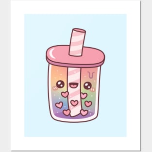 Cute Rainbow Bubble Tea With Heart Boba Pearls Posters and Art